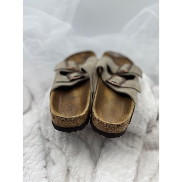 Birkenstock Arizona Suede Leather Sandals Tan Dual Strap Slip-On Footbed Size 39 - Picture 3 of 16